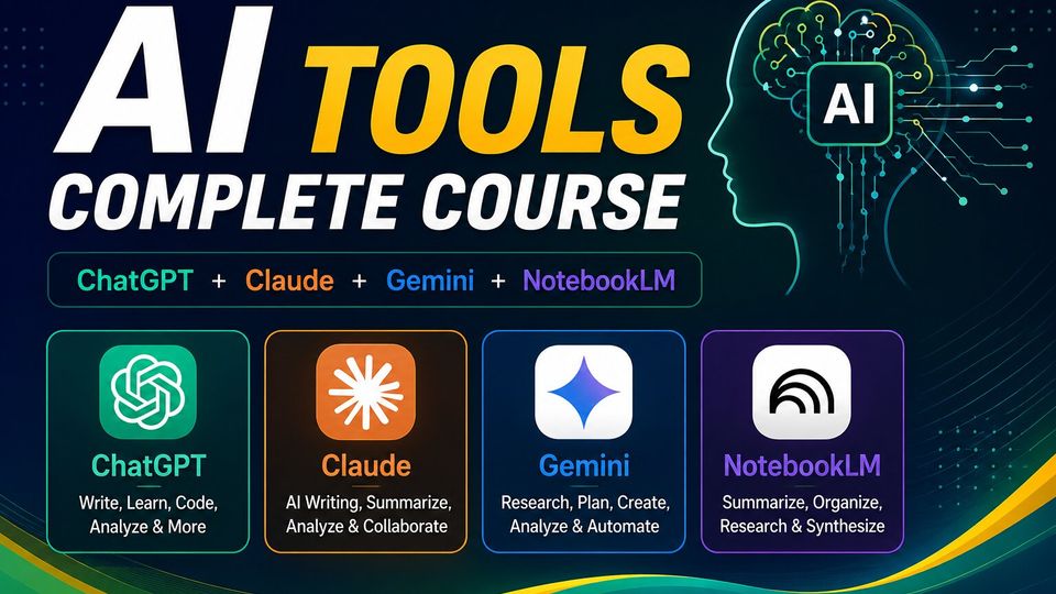 AI TOOLS COMPLETE COURSE - ChatGPT + Claude + Gemini + NotebookLM
